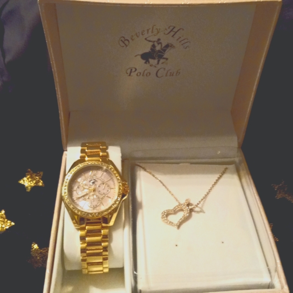 Beverly hills polo club women's watch and necklace gift set
